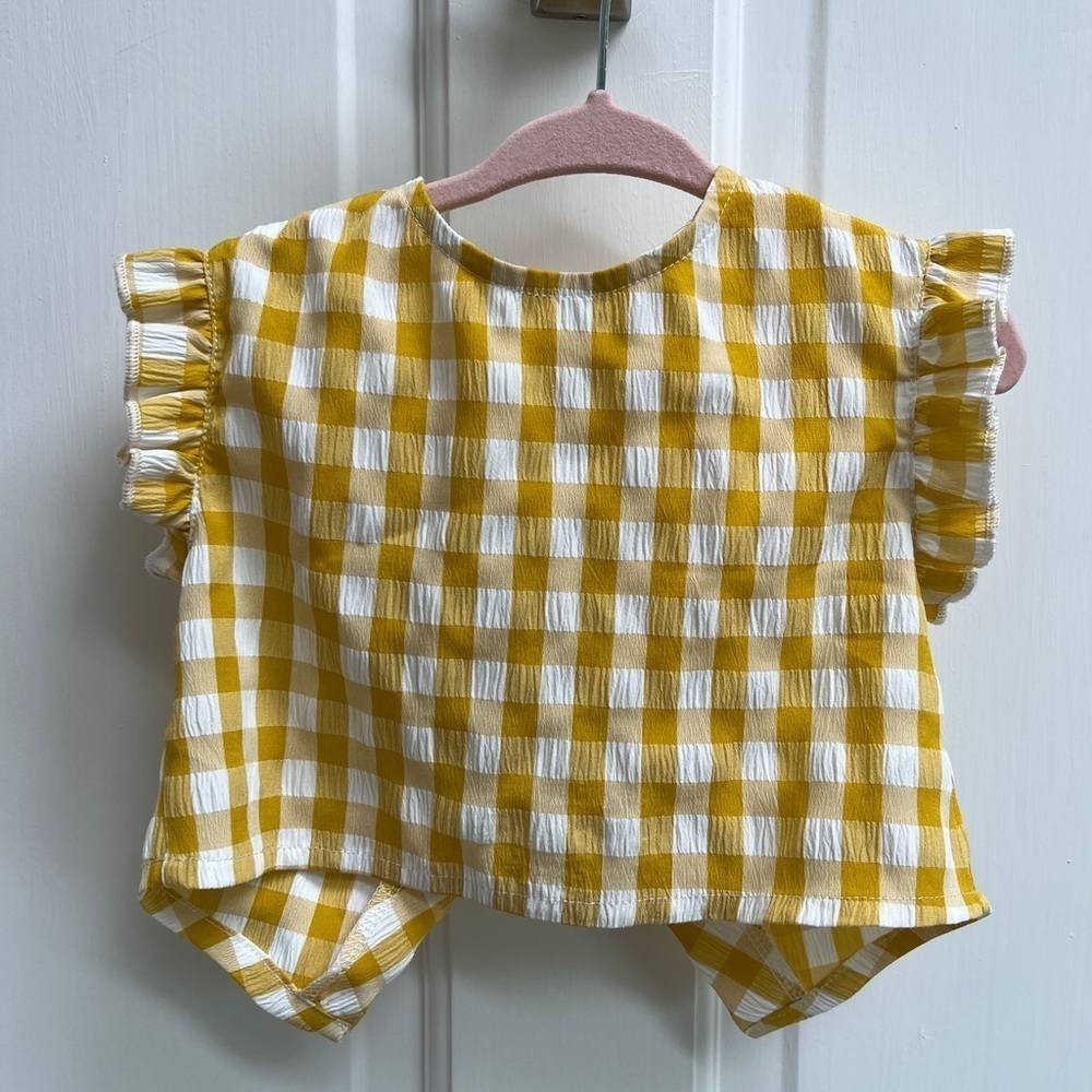 NWOT Shein 2T Girls Yellow and White Plaid Short Sleeve Blouse